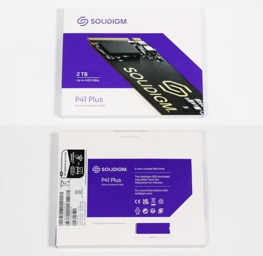 ソリダイム Solidigm 内蔵 SSD P41 Plus SSD 読込速度：4,125MB (最大)、M.2 2280、 PCIe 4.